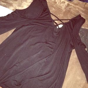 black cute cold shoulder blouse